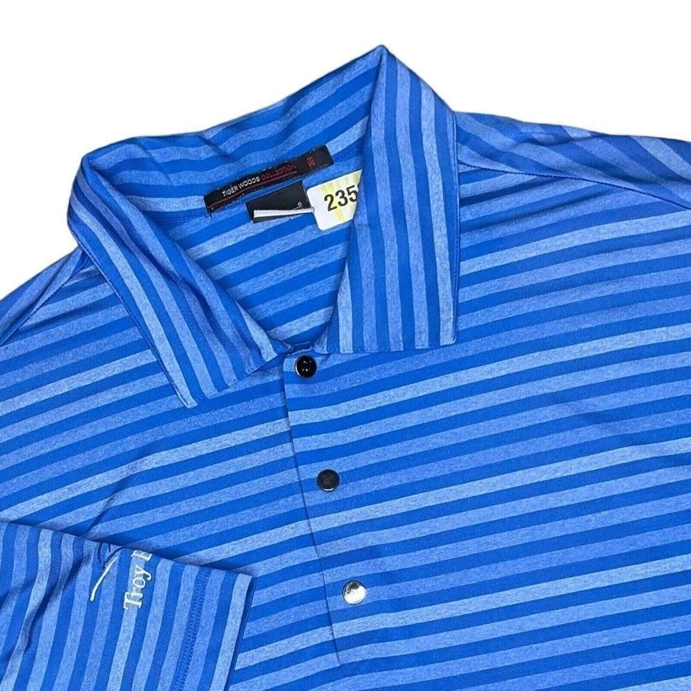 Nike Tiger Woods Dri-Fit Striped Logo Short Slv. Golf Polo Shirt Men L Cambodia